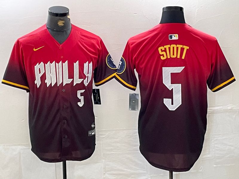 Men Philadelphia Phillies #5 Stott Red City Edition Nike 2024 MLB Jersey style 2